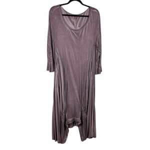 Baba Boho Lagenlook Long Sleeve Tie Dye Slouchy Dress One Size Dusty Purple FLAW